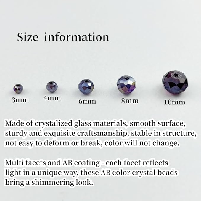 50pcs 10mm Crystal Glass Beads for Crafts Faceted Rondelle Glass Beads for Jewelry Making Crystal Spacer Beads for Necklaces Bracelets Earrings DIY Craft(Violet AB)