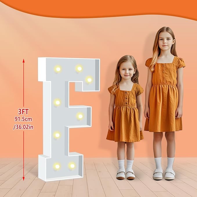 3FT Marquee Light Up Letters F, Large 3 feet Tall Cardboard Letters Lights for for Birthday Party Decorations, Anniversary Decor, Baby Shower, Weeding Room Decor, Assembly Required