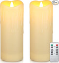 Enido Flameless Candles LED Candles Outdoor Waterproof Candles(D: 4" x H: 10") Battery Operated Plastic Pack of 2 Pillar Candle for Portico and Fireplaces