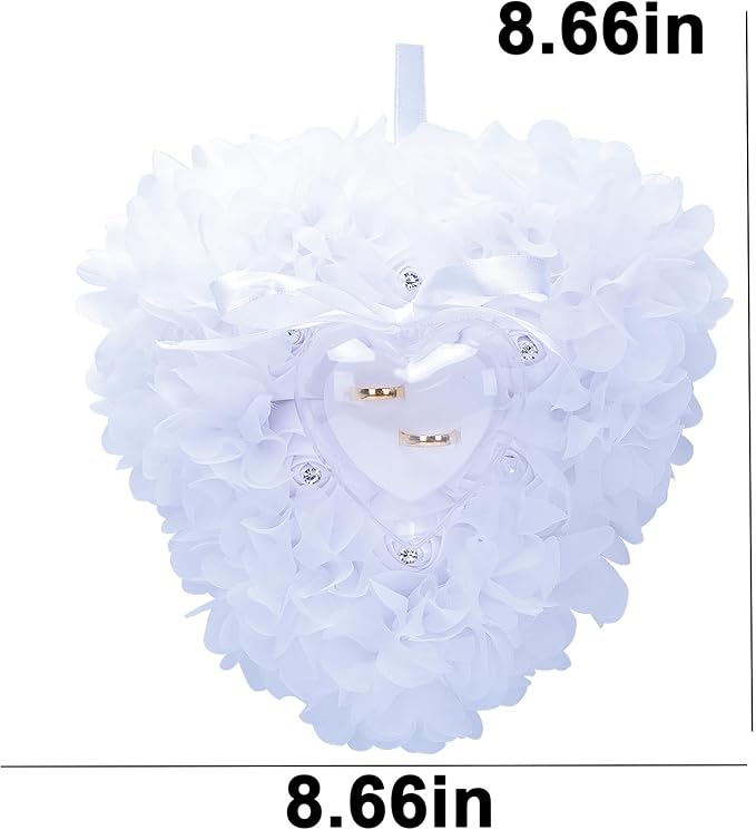 Ring Pillow is Designed with White Roses, Mozambique Diamond and Flowers. It is A Ring Bearer That Comes with A Gift Box. It is Suitable for Weddings and Ring Collections (Diamond White)