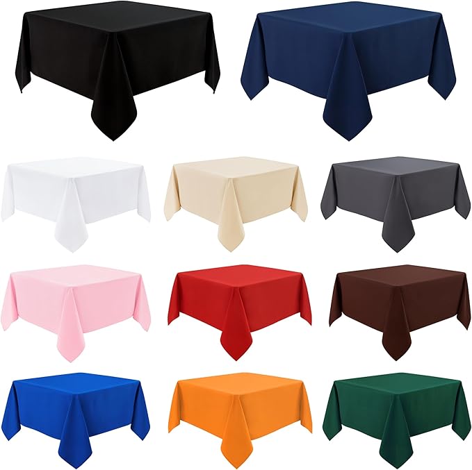 2 Pack Square Table Cloth 52X52 Inch White Washable Fabric Tablecloth Polyester Solid Dining Table Cover for Birthday Party Dinner Holiday Outdoor Indoor