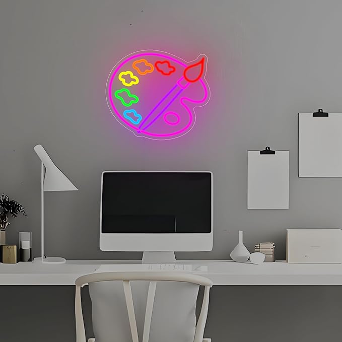 Paint Palette Neon Sign Art Studio Room Led Lights Dimmable Led Signs for Bedroom, Light Up Signs for Art Classroom Studio Drawing Room Paint Party Decorations