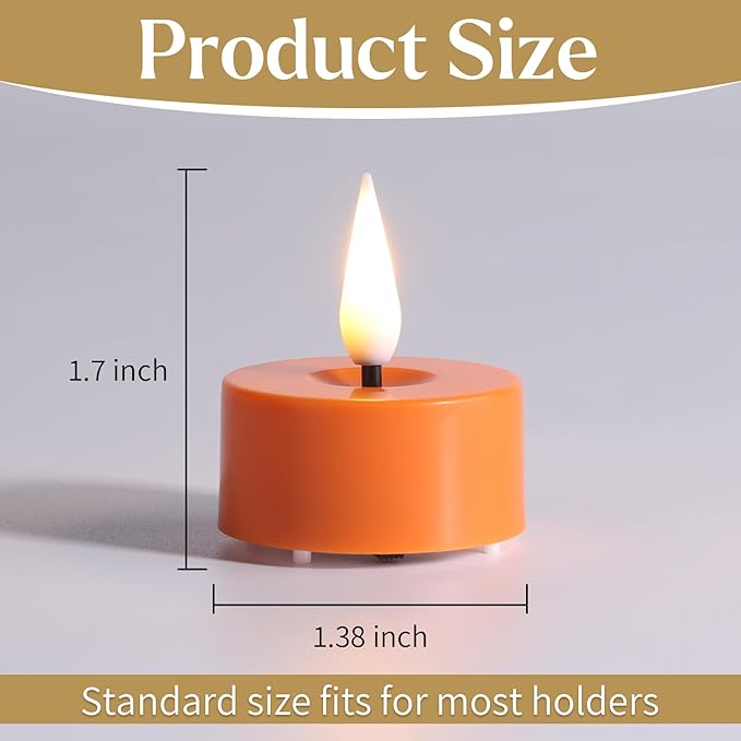 Eywamage Orange LED Tealights with Remote Batteries, Flickering Fall Halloween Flameless Tea Lights Votive Candles Set of 12