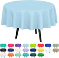 QIKSION Light Blue Round Tablecloth 2 Pack, 84 Inch Plastic Table Cover Disposable for Parties