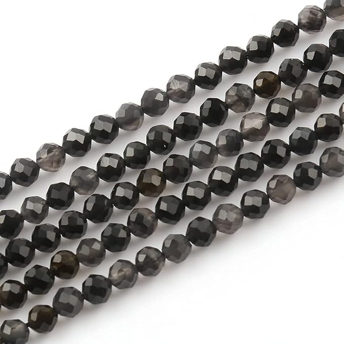 Song Xi 180pcs 2mm Natural Obsidian Gemstone Beads Faceted Round Loose Stone Beads for Jewelry Making