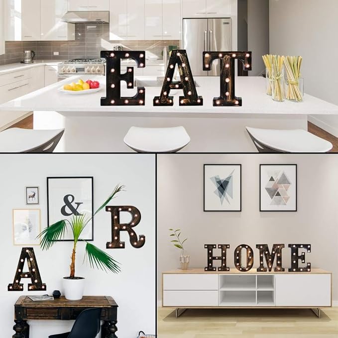 OYCBUZO Golden Black Led Marquee Letter - Industrial, Vintage Style Light Up Alphabet Letter Sign for Cafe Wedding Birthday Party Christmas Lamp Home Bar Initials Decor - H