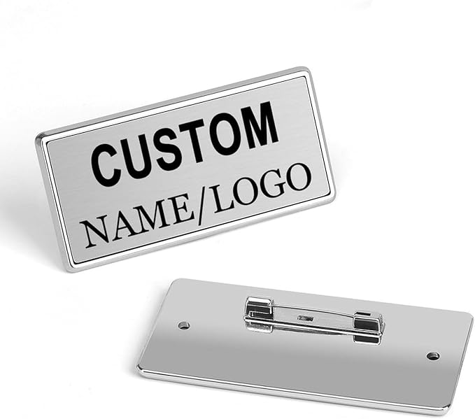Custom Name Tags ID Badges with Logo Name Personalized Name Badges Name Tag ID Badges with Pin Backing Customizable Name Badges for Business Offices Stores Restaurant, 1.5x2.8 in, 150PCS