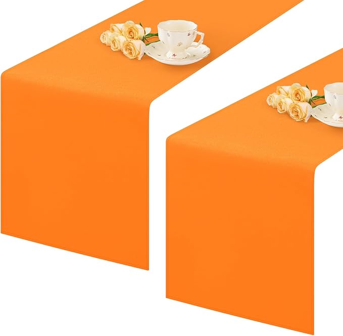 2 Pack Orange Table Runner 12 x 90 Inch Solid Color Farmhouse Runners Coffee Table Dresser for Daily Party Home Decoration