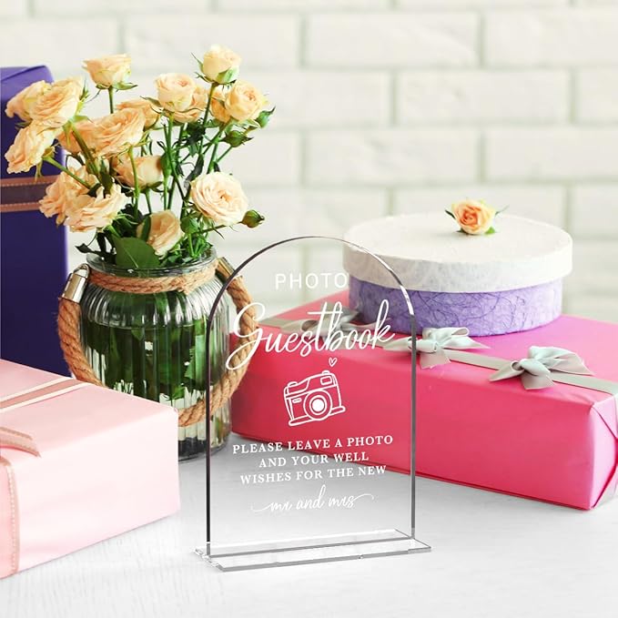 Acrylic Wedding Sign Photo Guestbook Sign for Wedding Wedding Signs for Ceremony Modern Calligraphy Arch Acrylic Table Top Sign for Wedding Reception and Event Party Table