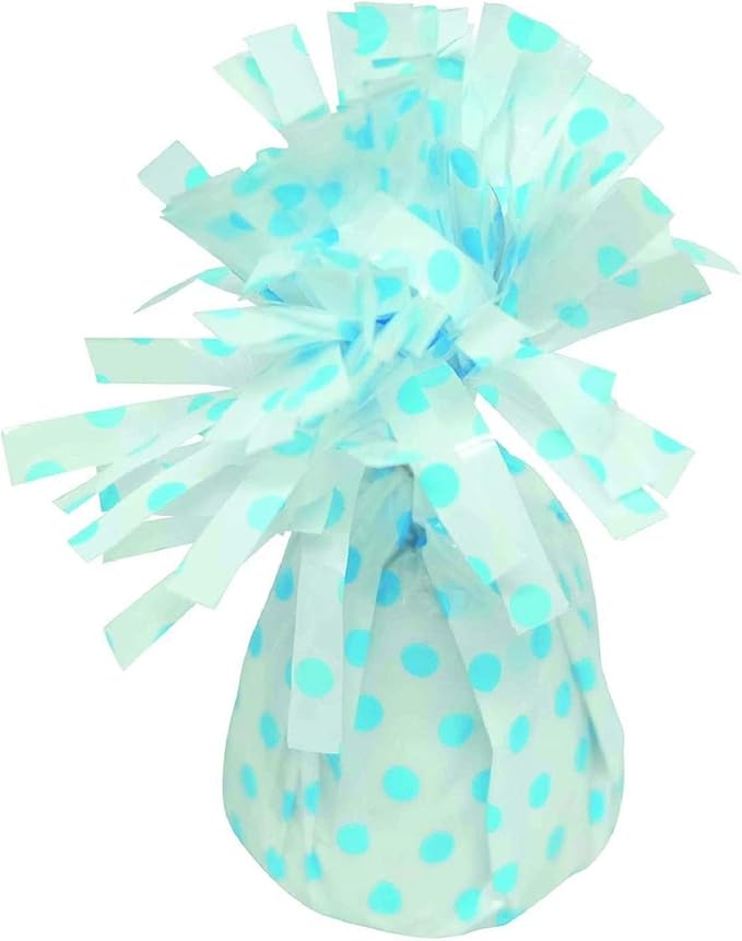 PMU 6 Pcs Polka Dot Kisses Balloon Weights - Decorative Balloon Weight for Christmas, Thanksgiving, Birthday, Party Favors, Wedding & Baby Shower - 6oz. White With Light Blue, Pkg/6