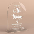 Acrylic Wedding Sign, Bridal Shower Decorations, It's the Little Things Sign for Ceremony, Modern Font Table Signs, Acrylic Table Top Signs for Wedding Reception and Event Party (Clear)