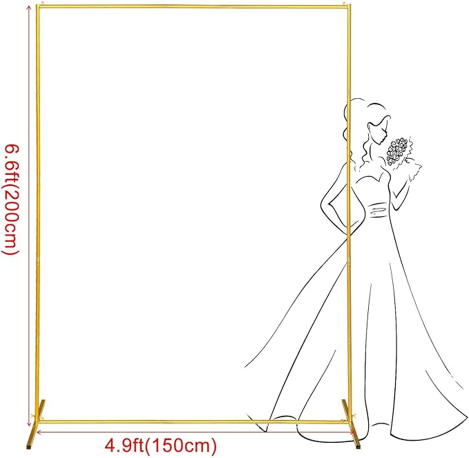 Metal Wedding Arch Backdrop Stand 6.6x5 FT Gold Square Balloon Arch Frame for Wedding, Birthday Party, Baby Shower Ceremony Decoration