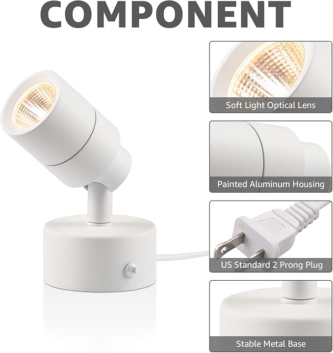 SUNVIE 2 Pack LED Up Lights for Indoor Use Uplight, Warm White Floor Spotlight Lamp, 120V Spot Lights for Uplighting Accent Lighting, 5.9 FT Cord with Foot Switch
