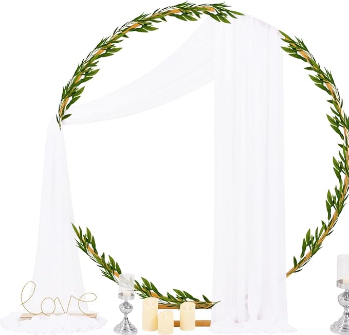 Socomi White Sheer Wedding Arch Draping Fabric 29" x 20Ft 2 Panels Outdoor Curtain Drapes Extra Long for Bridal Baby Shower Ceremony Birthday Party Decor