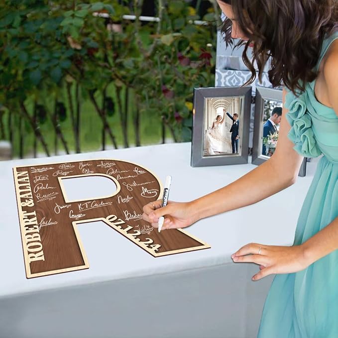 Personalized Wedding Guest Book Sign Custom Letter Name Date Rustic Wedding Guest Book Alternative Unique Guest Book for Wedding Anniversary Decor (Style 1)