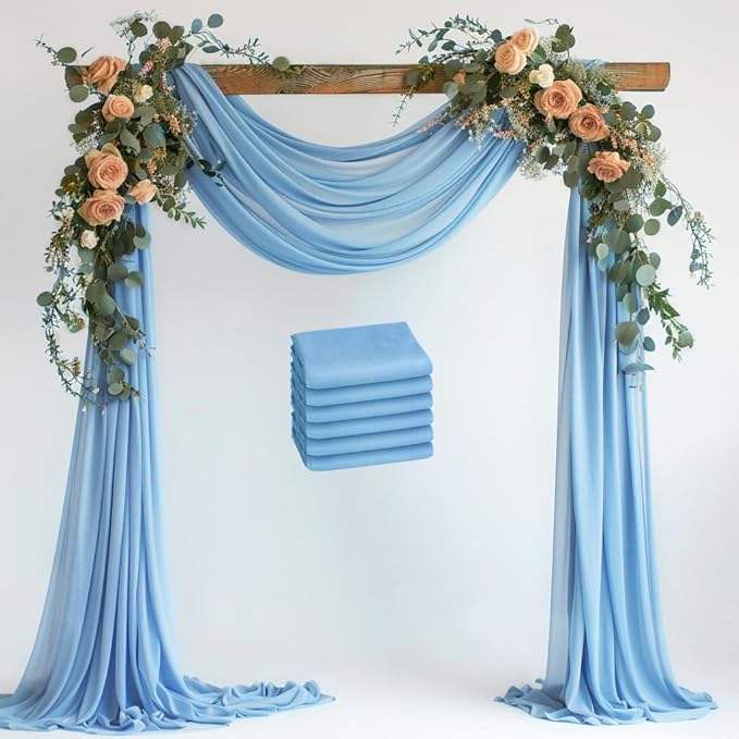 Wokceer Wedding Arch Draping Fabric 6 Panels 28.7" x 20FT Dusty Blue Drapes Sheer Fabric Backdrop Arch Draping Fabric for Wedding Ceremony Birthday Party Bridal Shower Decoration
