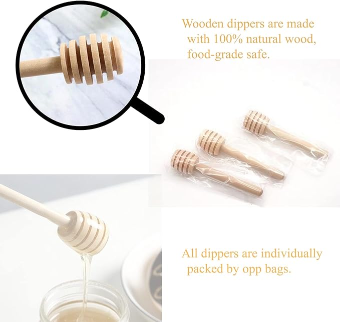 IIKUM 20 Pack Glass Honey Jars, 1.5 oz Hexagon Honey Pots with Lids, Wooden Dippers, Bee Pendants, Gift Bags, Thank You Cards, Jutes and Stickers-Ideal Gift for Baby Shower, Wedding and Party Favors