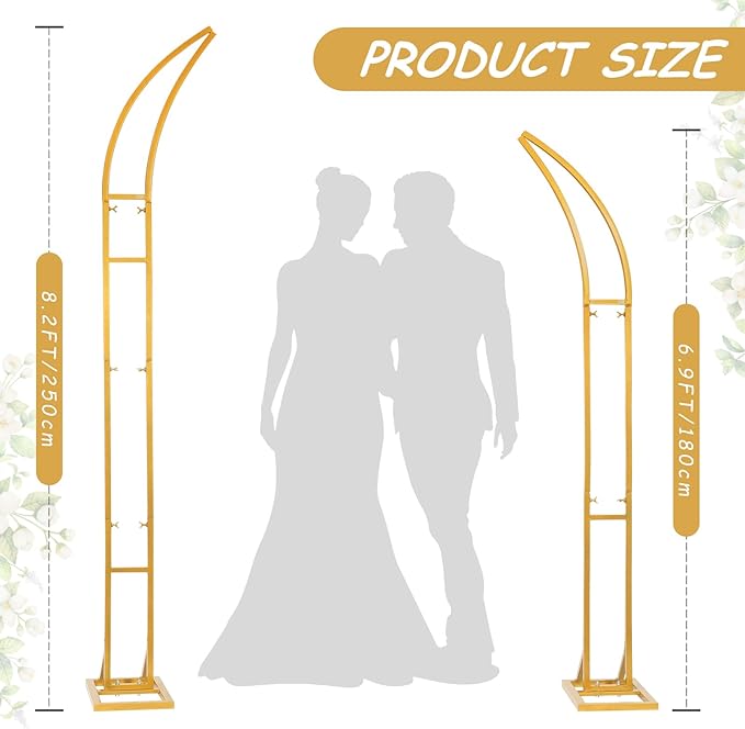 Wedding Arch Stand - 2pcs Large 8.2&6.9Ft Balloon floral Arch Stand Half Arch Flower Frame Photography Backdrop stand, Metal Heavy Firm Base for Bridal &Ceremony Baby Shower Birthday Party Decor,White