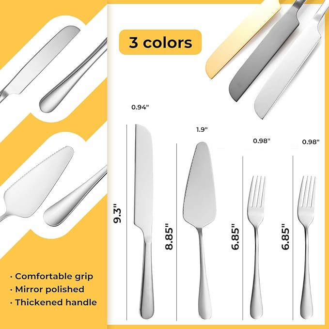 Personalized Wedding Cake Knife and Server Set Stainless Steel Forks Cake Cutter Server Engraved Cake Cutting Set for Wedding Anniversary Engagement Birthday Gifts