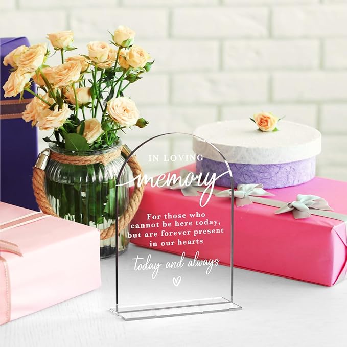 In Loving Memory Acrylic Wedding Sign Memory Table Sign for Wedding Wedding Signs for Ceremony Modern Calligraphy Arch Acrylic Table Top Sign for Wedding Reception and Event Party Table