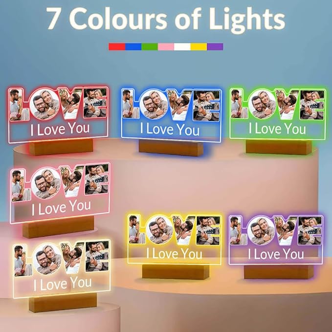 Personalized Anniversary Couple Gifts for Women Men, Custom Picture Frames with Photo, Customized Photo Frame with Night Light, Personalized Birthday Gifts for Her Him Girlfriend Boyfriend