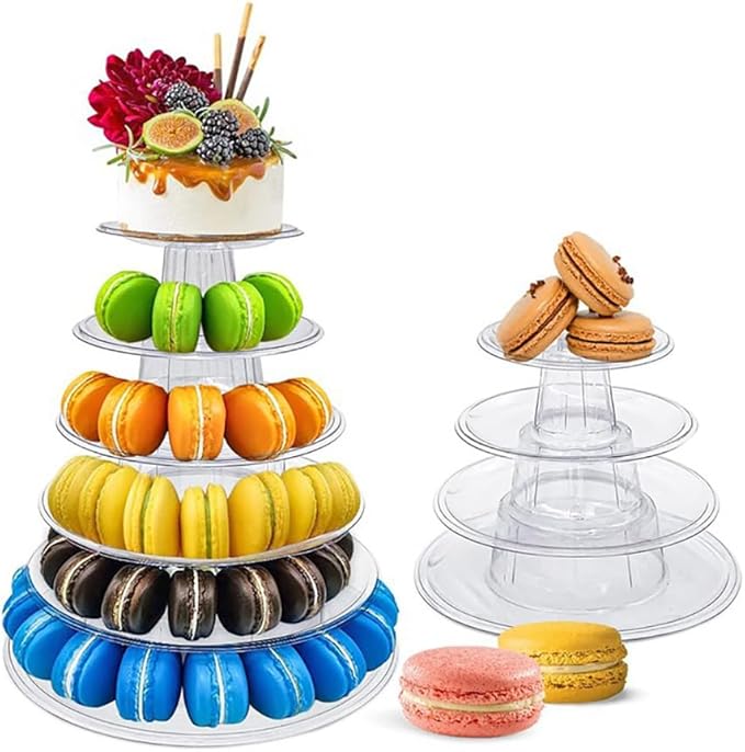 Macaron Tower Stand for Wedding Birthday Party, 4" - 13" Transparent Plastic Round Macaron Tower Display Stand Cupcake Cake Holder for Baby Shower Party Decor (8-Tiers)