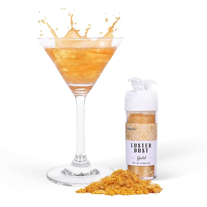 Gold Edible Glitter for Drinks, 5g Luster Dust Edible for Food, Perfect for Cake Decorating, Cocktails, Cupcakes, Drinks, Chocolate, Strawberries(0.18oz, Gold)