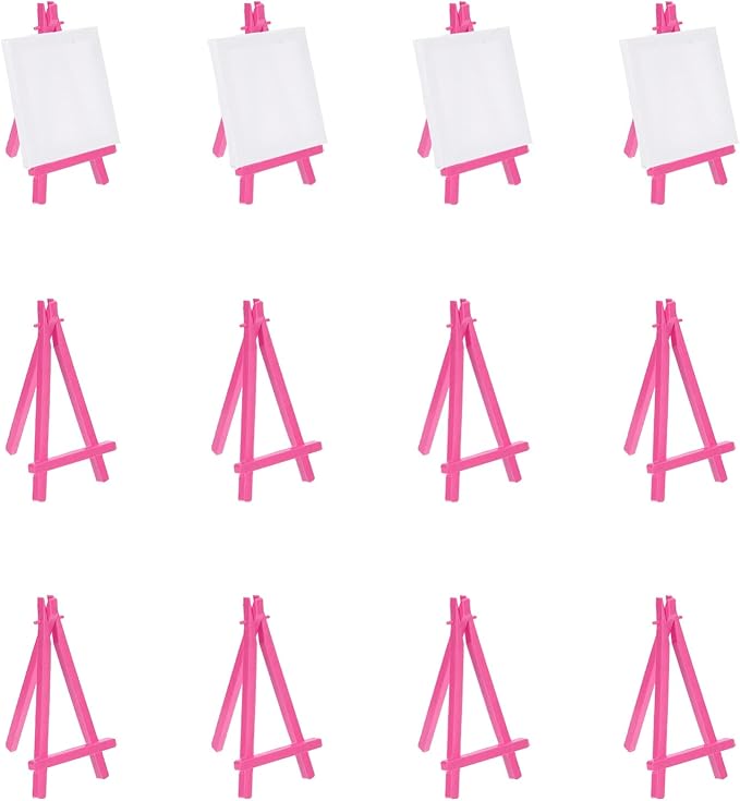 MECCANIXITY Mini Plastic Display Easels, 6.3"x3.4"A-Frame Plastic Painting Tabletop Easels Holder Stand for Photos Cards Artists Beginners Displaying Small Canvases Art(Pack of 12, Rose Red)