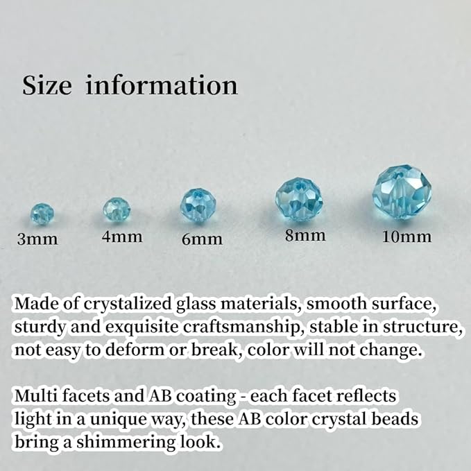 200pcs 6mm Crystal Glass Beads for Crafts Faceted Rondelle Glass Beads for Jewelry Making Crystal Spacer Beads for Necklaces Bracelets Earrings DIY Craft(Lake Blue AB)