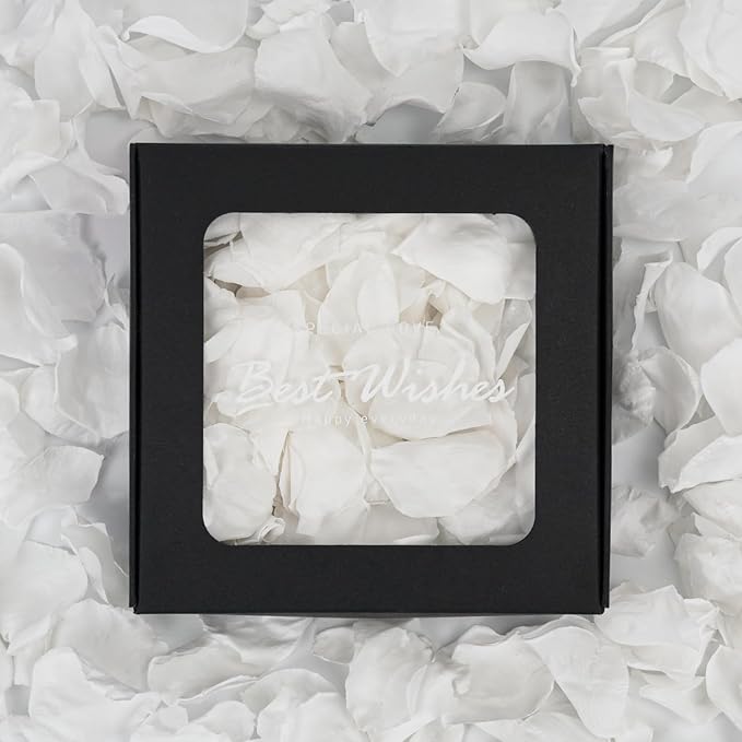Rosaura Real Preserved Rose Petals 50g(1.75oz) for Wedding Decor, Romantic Nights - Includes Bonus Lucky Surprise Pack! (White)