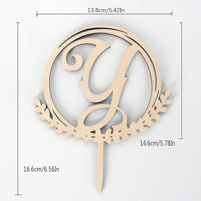LINGTEER Personalized Inital Letter Y Wooden Cake Topper Perfect for Birthday Rustic Wedding Anniversary Keepsake Party Decoration