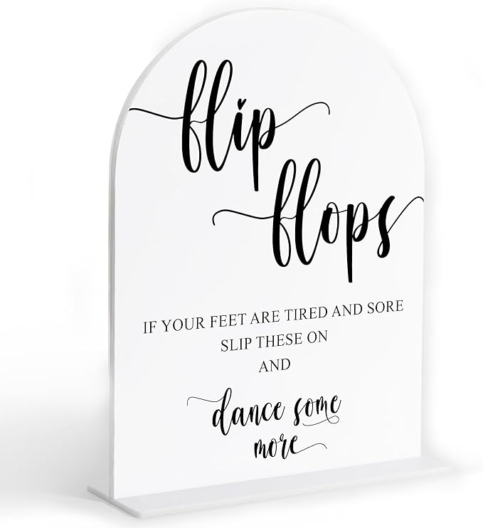 Wedding Flip Flops for Guests Sign, White Arch Acrylic Sign, Wedding Dance Floor Props, Bridal Shower Decor, Engagement Party Decor, Centerpiece Table Decorations Party for Bride and Groom-12