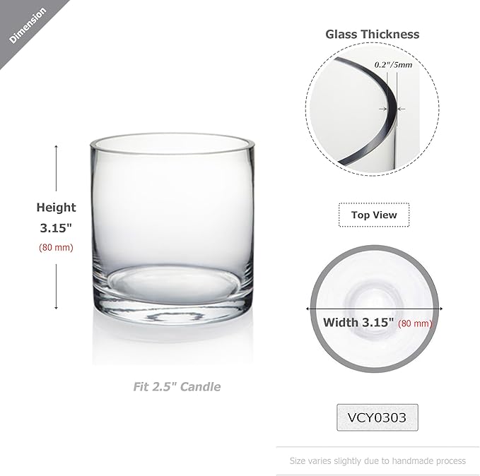 WGV Tea Light Votive Candle Holder 3x3, Clear Tiny Cylinder Glass Vase, Small Planter Terrarium for Home Accent Decor, 24 Pieces