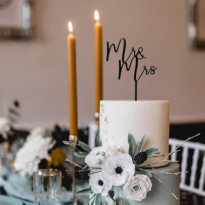 Mr & Mrs Black Acrylic Cake Topper, Bride and Groom Cake Topper Wedding Decoration(Design 02)