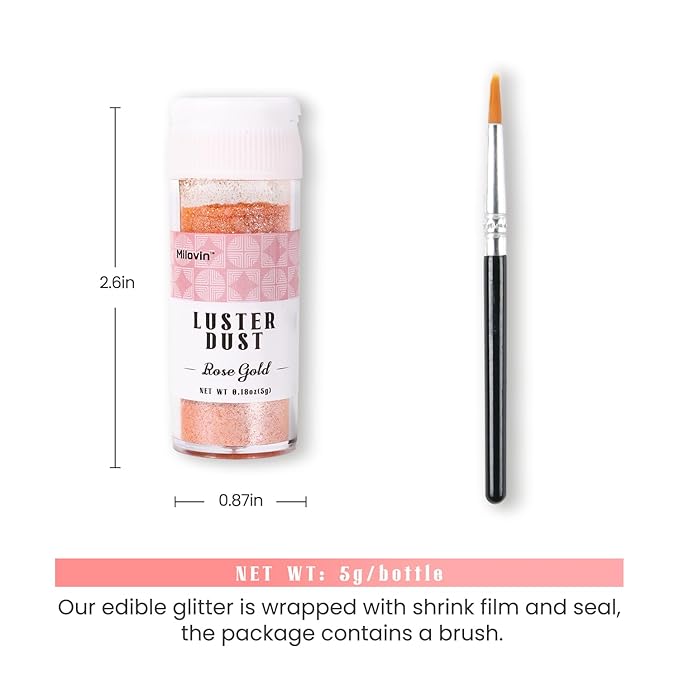 Rose Gold Edible Glitter for Cocktails, 5g Food Grade Glitter, Rose Gold Luster Dust Edible for Drinks, Cake Decorating, Cookies, Cupcakes, Macaron, Chocolate(0.18oz)