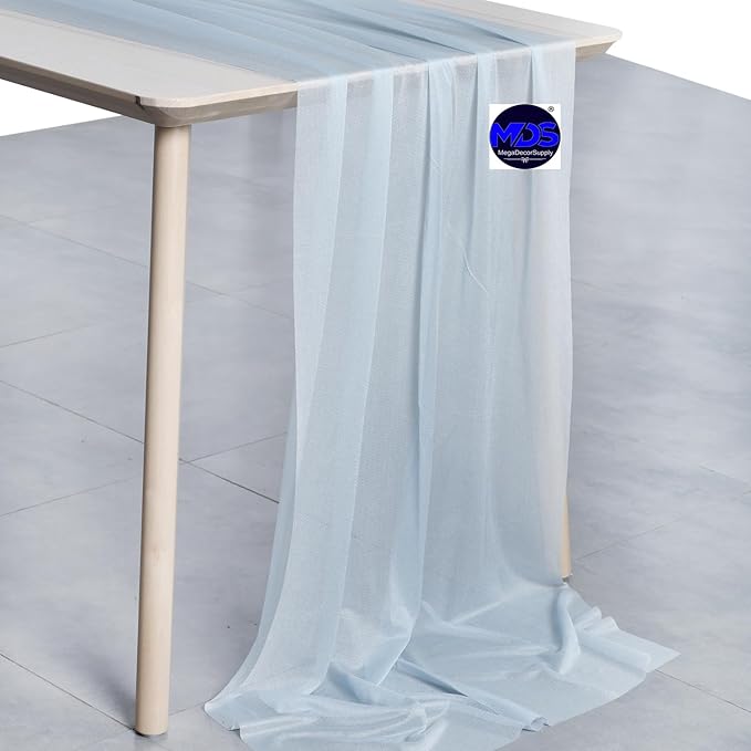 MDS Halloween Chiffon Table Runner - 10 Pack, 29 x 170 Inches, 14ft Each - Sheer Spooky Table Runners for Haunted House Parties, Trick-or-Treat Tables, Witchy Décor, Wedding & Events - Baby Blue