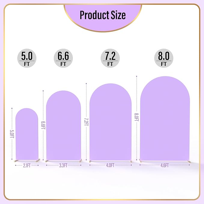 LEBENGURU Upgraded 6FT Wedding Arch Cover, Purple Spandex Fitted Arch Backdrop Cover, Round Top Chiara Stand Covers for Birthday Party Baby Shower Banquet Balloon Décor