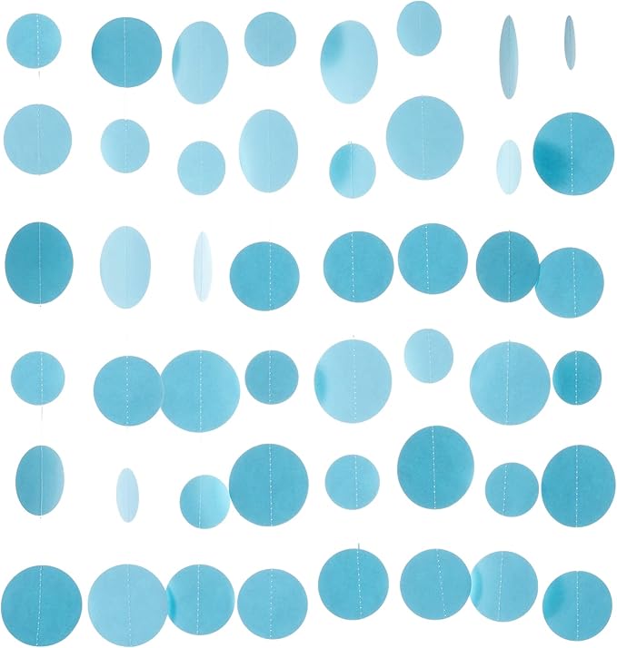 Light Blue Paper Garland Circle Dot Streamer Party Banner Backdrop Hanging Decorations, 20 Feet in Total