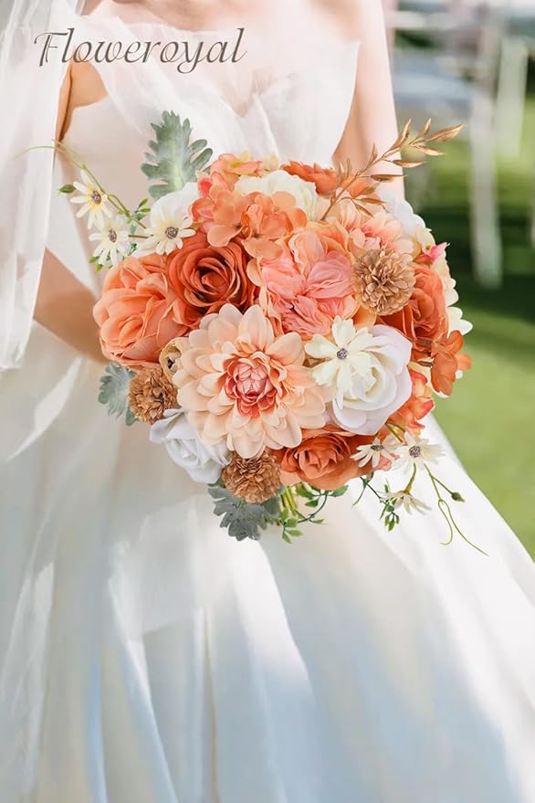Floweroyal Artificial Flowers Combo Champagne Flowers Mix Silk Flowers Dahlia Roses with Stems for DIY Wedding Bridal Bouquets, Baby Shower, Floral Arrangement, Table Centerpieces, Home Decorations.