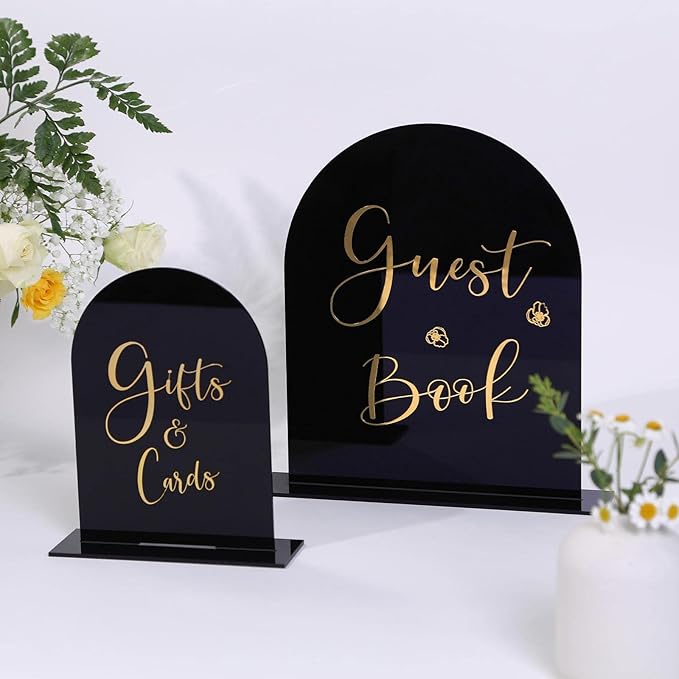 UNIQOOO Black Acrylic Arch Table Sign With Holders, 5x7 inches Wedding Table Numbers, 1/8 Inches Thick, DIY Blank Arched Acrylic Sign for Wedding reception, Centerpiece, Decoration, Event, Set 10