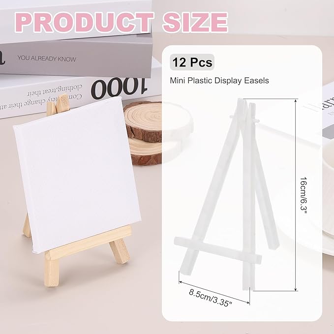MECCANIXITY Mini Plastic Display Easels, 6.3"x3.4"A-Frame Plastic Painting Tabletop Easels Holder Stand for Photos Cards Artists Beginners Displaying Small Canvases Art(Pack of 12, White)