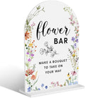 Acrylic Wedding Signs, Flower Bar Signs for Marriage Reception, Flower Bar Desk Decor, Modern Arched Round Top Acrylic Table Top Sign with Holder for Wedding Reception Party (White Wildflowers)