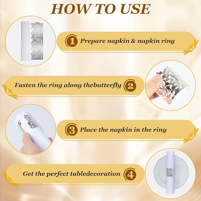 150PCS Rose Flower Paper Napkin Rings, Simple Napkin Holders Dinner Tables Rings Elegant Ornament Table Setting Decoration for Wedding, Christmas, Thanksgiving, Holiday, Party (Silver) (Pack of 2)