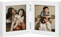 decorUhome Double 4x4 Picture Frame Vertical, Engineered Wood Bifold Photo Frame with Plexiglass for Tabletop Display, 4x4, White