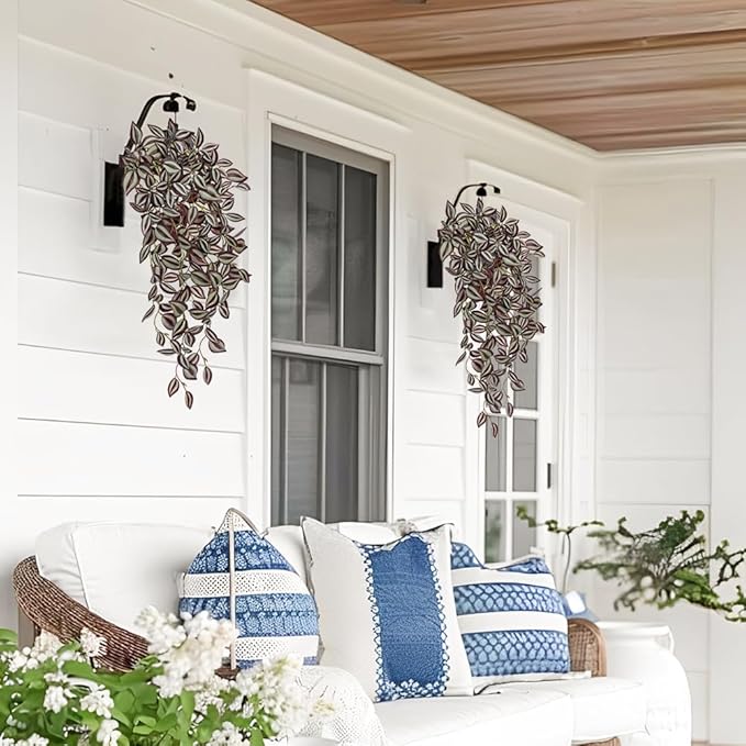 DILATATA Fake Hanging Plants Artificial Hanging Plants 22" Faux Wandering Jew Hangings Leaves Plant for Wall Shelf Home Indoor Outdoor Decor - 5 Pack