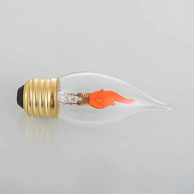Flickering Light Bulbs E26 Flame Bulb, LED Fire Effect Flickering Small Flame Candle Light Bulbs for Christmas Halloween Party, 2 Pack