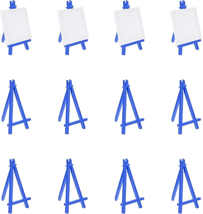 MECCANIXITY Mini Plastic Display Easels, 6.3"x3.4"A-Frame Plastic Painting Tabletop Easels Holder Stand for Photos Cards Artists Beginners Displaying Small Canvases Art(Pack of 12, Blue)