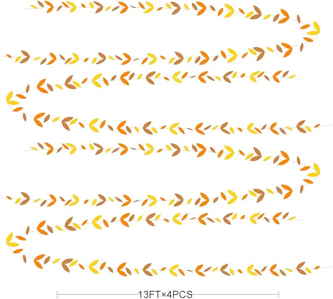 52 Ft Fall Party Decorations Autumn Leaf Garland Streamer Orange Yellow Brown Maple Leaves Hanging Banner for Wedding Bridal Shower Birthday Baby Shower Engagement Harvest Thanksgiving Party Supplies