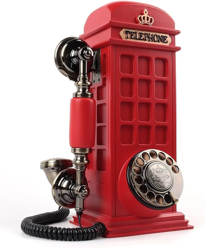 Audio Guest Book Wedding Phone with Vintage Phone Booth Design, Record Customized Audio Message Guest Book for Wedding, Party and Gathering, Red