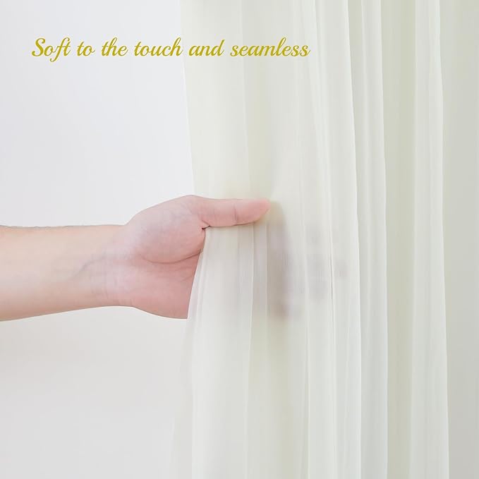 30×10ft Cream White Tulle Backdrop Curtain with Lights String for Parites, Sheer Photo Backdrop Curtains for Wedding Party Photography Background